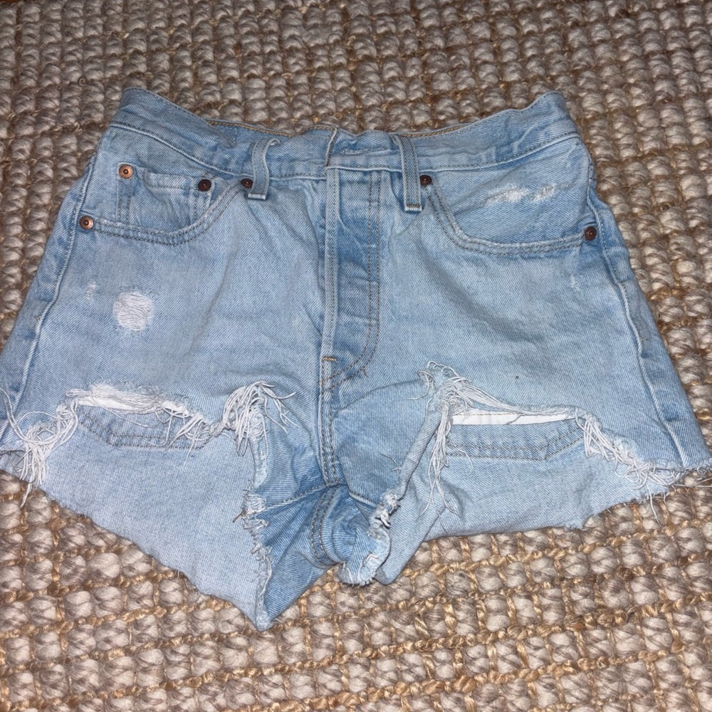 Stylish Light Blue Distressed Denim Shorts